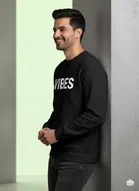 Fleece Printed Sweatshirt for Men, Black 