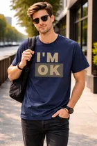 Polyester Printed Round Neck T-Shirt for Men, Navy Blue 