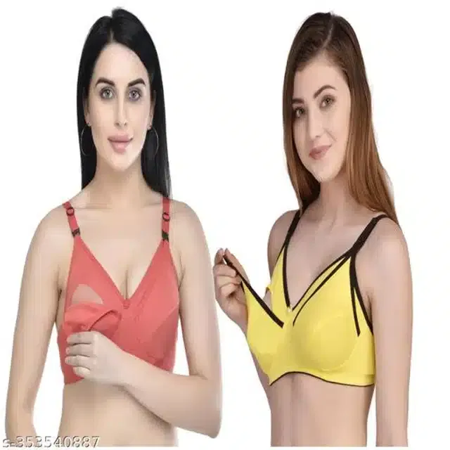 Polycotton Feeding Bra for Women (Assorted, XXL) (Pack of 2)