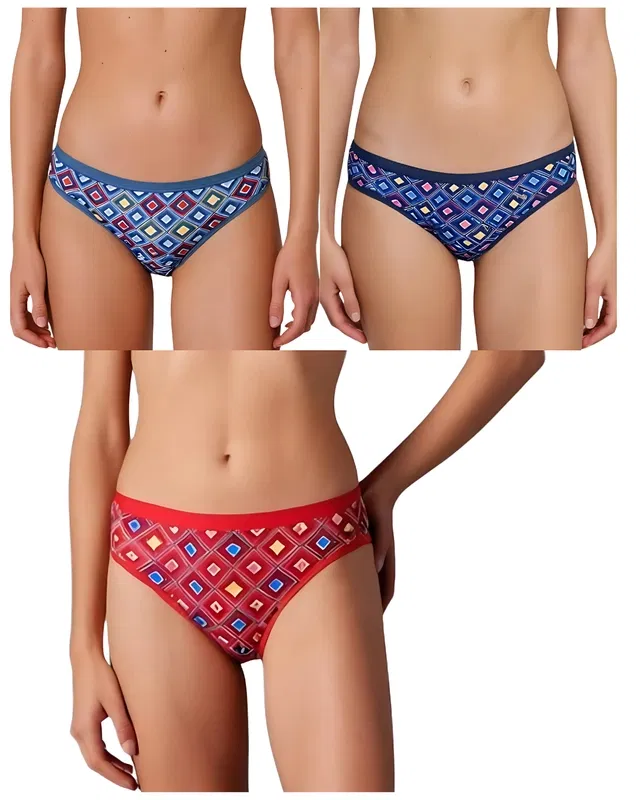 Cotton Printed Briefs for Women (Multicolor, M) (Pack of 3)