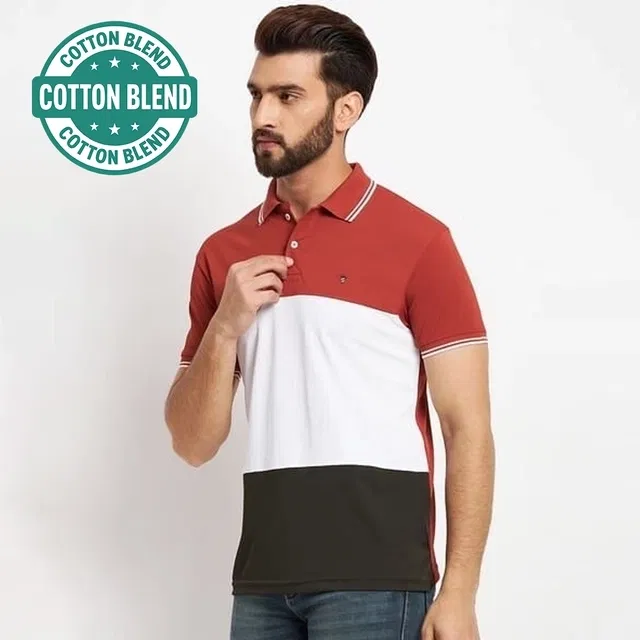 Colorblocked Polo T-Shirt for Men (Multicolor, XL)