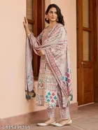 Cotton Printed Kurta With Paint & Dupatta Set for Women, Multicolour 