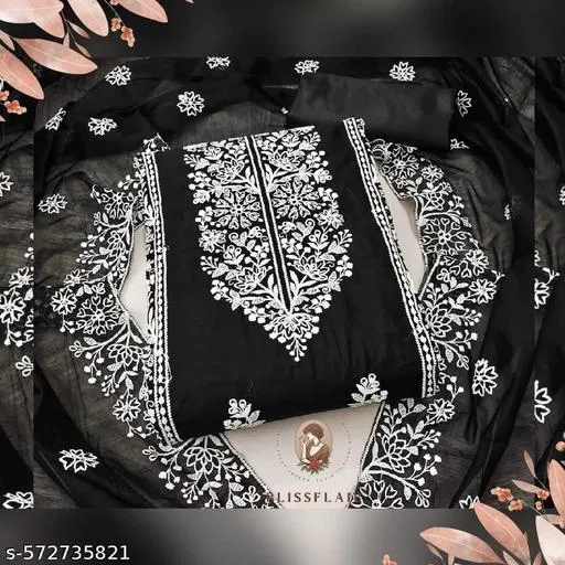 Cotton Punjabi/All Over Suits Semi-Stitched Suits for Women (Black, Un Stitched)
