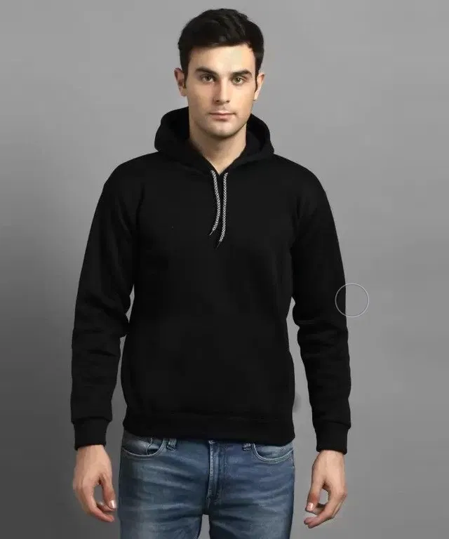 Fleece Printed Hoodie for Men, Black (L)