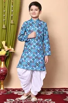 Cotton Blend Printed Kurta with Dhoti for Boys, Multicolor 