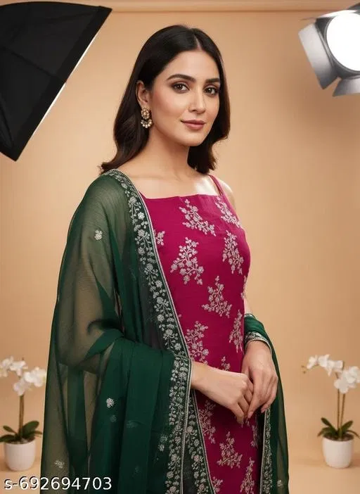 Embroidered Anarkali Party Suit for Women (Maroon, Un Stitched)