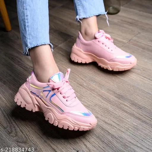 Solid Mesh Sneakers for Girls (Pink, 9-10 Years)