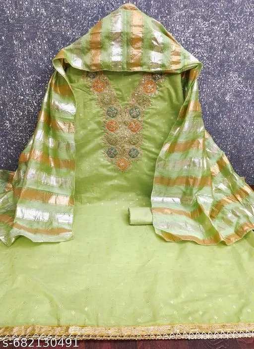 Silk Blend Embroidered Punjabi/All Over Suits for Women (Multicolor, 5.85 meter (S)