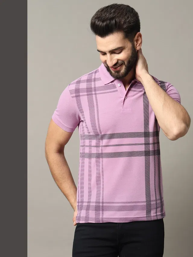 Polo Printed Short Sleeves T-shirt for Men (Lavender, M)