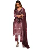 Silk Bandhani Kurti with Pant & Dupatta for Women (Brown, S)