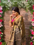 Litchi Silk Zari Woven Saree for Women, Gold 