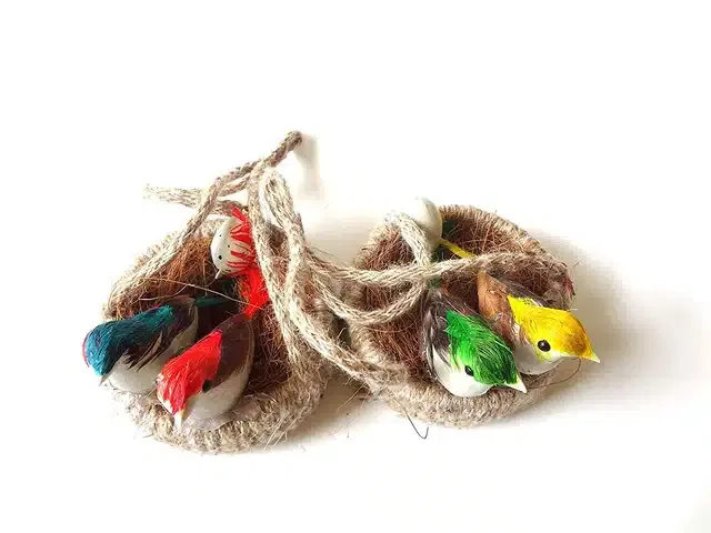 Rope Made Hanging Bird Nest (Multicolor, Pack of 2)