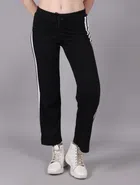 Cotton Colorblocked Trackpant for Women (Black, M)