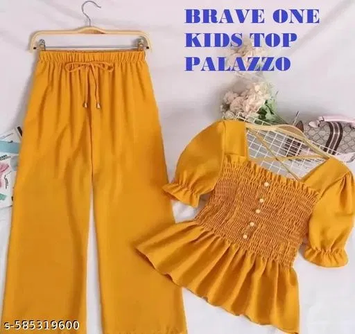 Rajasthani Printed Crepe Cord Set for Girls (Mustard, 13-14 Years)