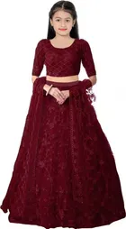 Net Embroidered Semi Stitched Lehenga for Girls 