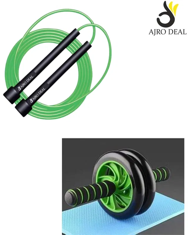 Plastic Jumping Rope & Ab Roller, Green, Pack of 2