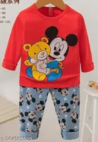 Hosiery Cotton Full Sleeves T-Shirt with Pant Clothing Set for Kids 