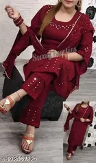 Rayon embroidered Kurta Set with Mirror Work for Women 