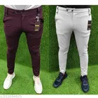Lycra Track Pants for Men, Pack of 2 (Wine & Grey, 28)
