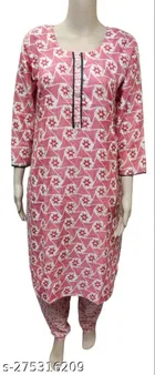 Cotton Blend Printed Kurti with Pant for Women 
