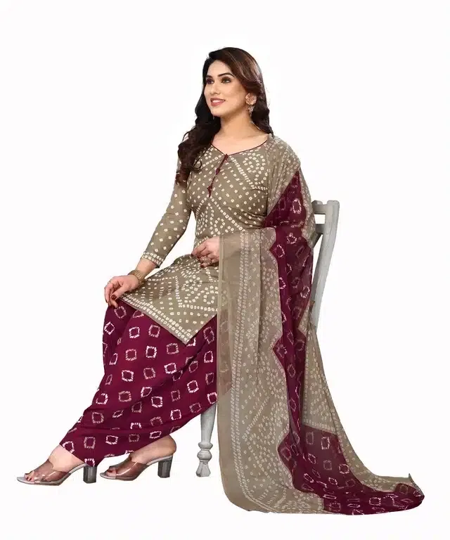 Crepe Unstitched Dress Material for Women (Beige)