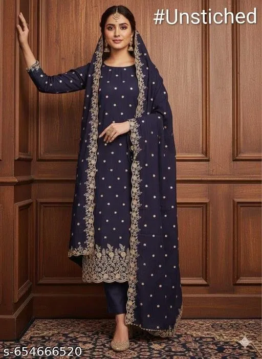 Embroidered Floral Palazzo Suits for Women (Purple, 6.25 meter (L)