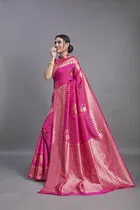 Litchi Silk Zari Woven Saree for Women, Pink 