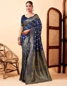 Silk Woven Design Saree for Women, Navy Blue 