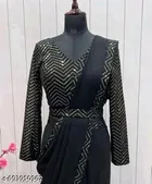 Georgette Solid Saree For Women, Black