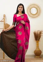 Kanjeevaram Silk Printed Saree for Women, Pink 
