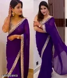 Georgette Solid Saree For Women, Purple