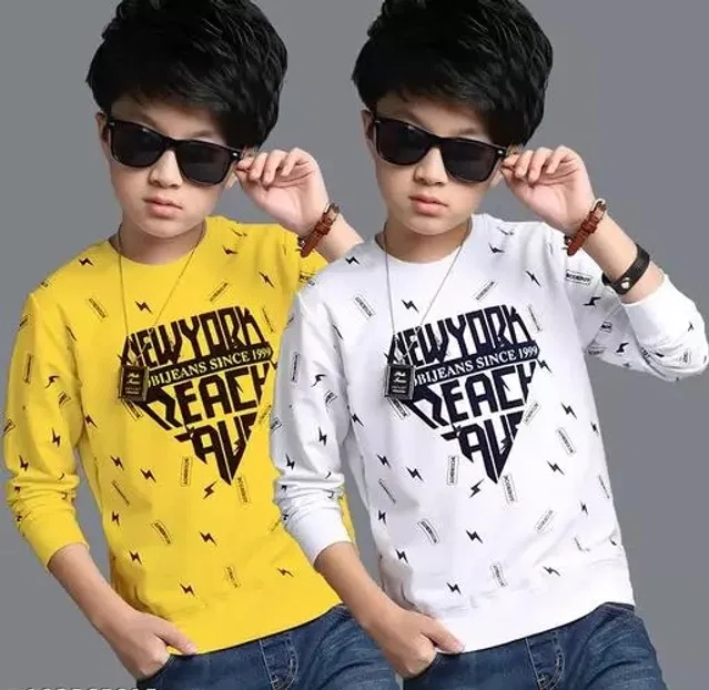Cotton Blend Round Neck T-Shirts for Boys (Mustard & White, 11-12 Years) (Pack of 2)