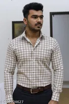 Cotton Blend Checked Shirt for Men, Cream 