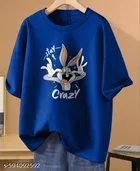 Cotton Blend Printed T-shirt for Women, Blue 