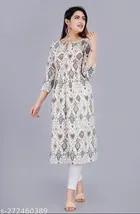 Rayon Printed Anarkali Kurti for Women (Grey, M)