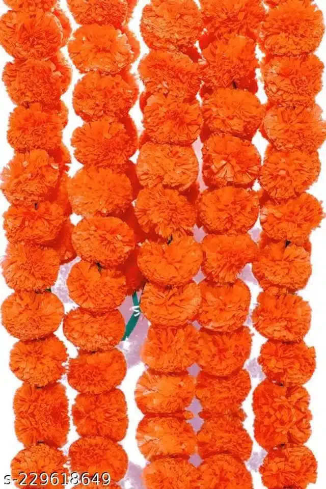Plastic Artificial Marigold Flowers Garlands (Orange, Pack of 5)