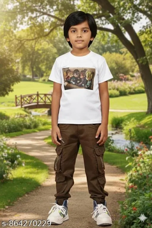 Printed Cotton Blend Tshirts for Boys (White, 10-11 Years)