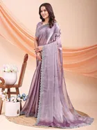 Chiffon Embellished Saree for Women, Purple 