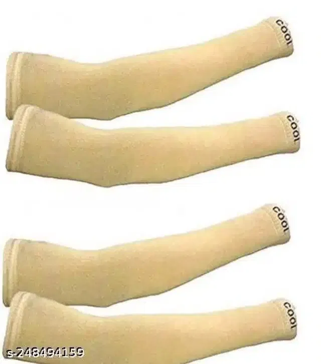 Cotton Arm Sleeves for Unisex (Beige, Pack of 2)