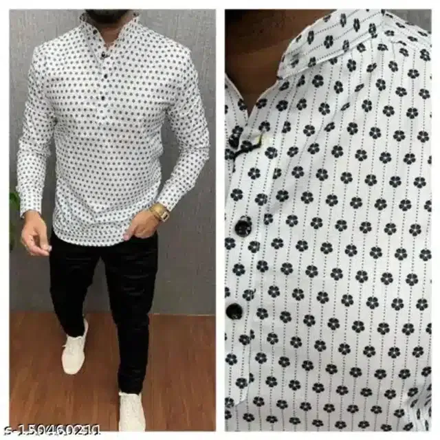 Short Kurta for Men (Black & White, XL)