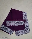 Georgette Embroidered Saree For Women, Purple