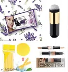 Combo of Face Wipes, Foundation Brush, Sponge Puffs  Sticks & Contour Stick (Multicolor, Set of 4)