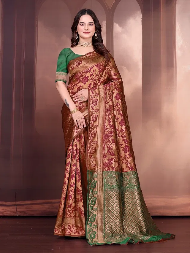 Banarasi Silk Embroidered Saree for Women (Maroon, 6.3 m)