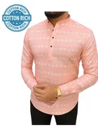 Cotton Blend Printed Kurta for Men (Pink, M)