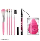 5 Pcs Makeup Brushes & Eyeliner with Makeup Blender 