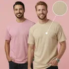 Polyester Round Neck T-shirt for Men, Multicolour, Pack of 2 