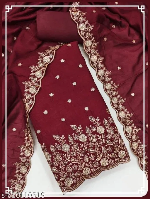 Embroidered Patiala Suit for Women (Red, 7.05 meter (4XL)) (Red, Un Stitched)