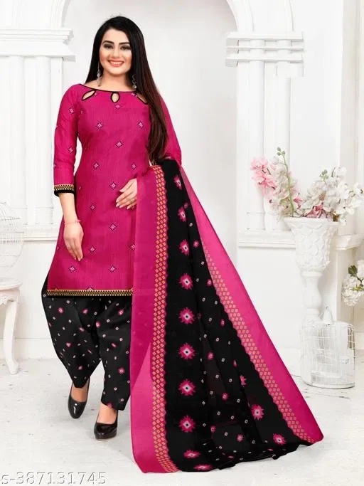 Cotton Printed Salwar Suit & Dupatta Sets for Women (Black, XXL)