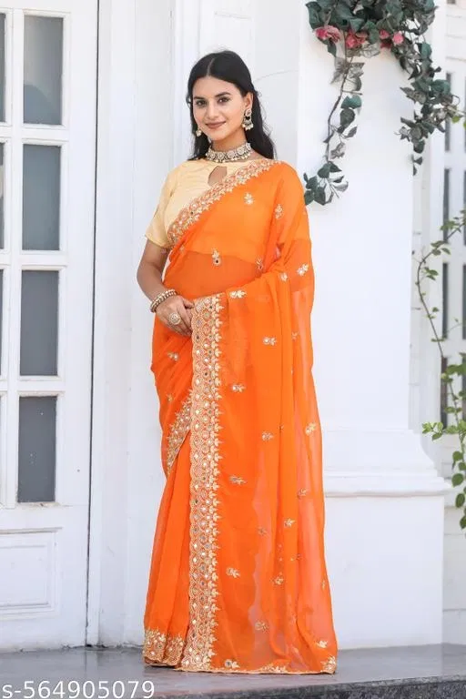 Saree for Women (Orange, Free Size)