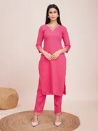 Cotton Blend Self Design Kurta with Pant for Women 